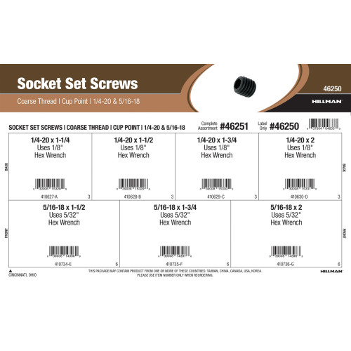 Coarse-Thread Cup Point Socket Set Screws Assortment (1/4