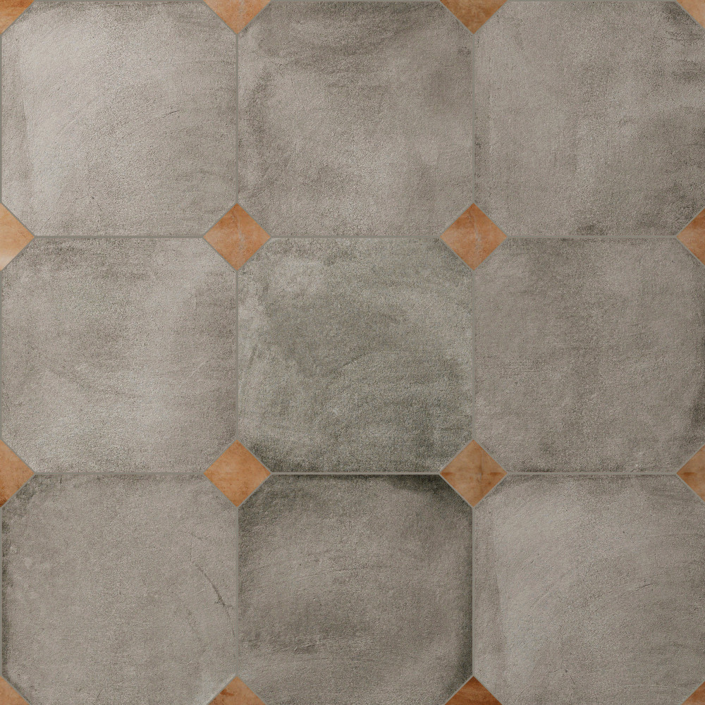 Laverton Octagon Grafito with Taco Natural 7-7/8 in. x 7-7/8 in. Porcelain Floor and Wall Tile