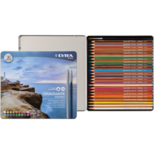 Graduate Watercolor Pencils Set Tin with Brush, Assorted Colors, 24 Pieces