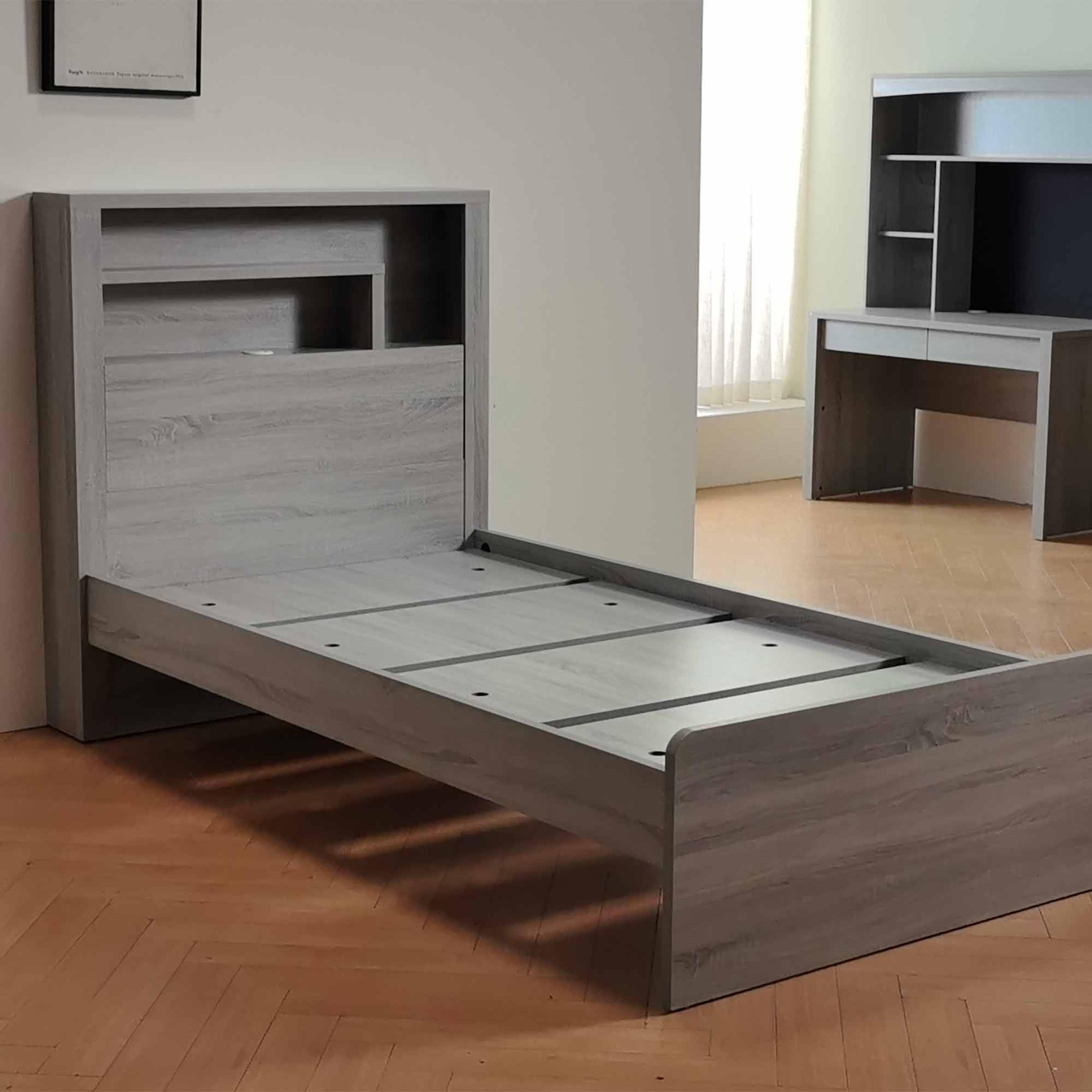 Lifestyle image of the  Bellevue Bed Frame, Cement Grey from Forty Winks
