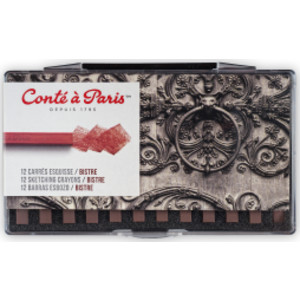 Carrés Esquisse Sketching Pastel Crayons, Bistre (2340-01), Set of 12