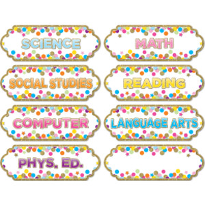 Magnetic Die-Cut Timesavers & Labels, Confetti Classroom Subjects