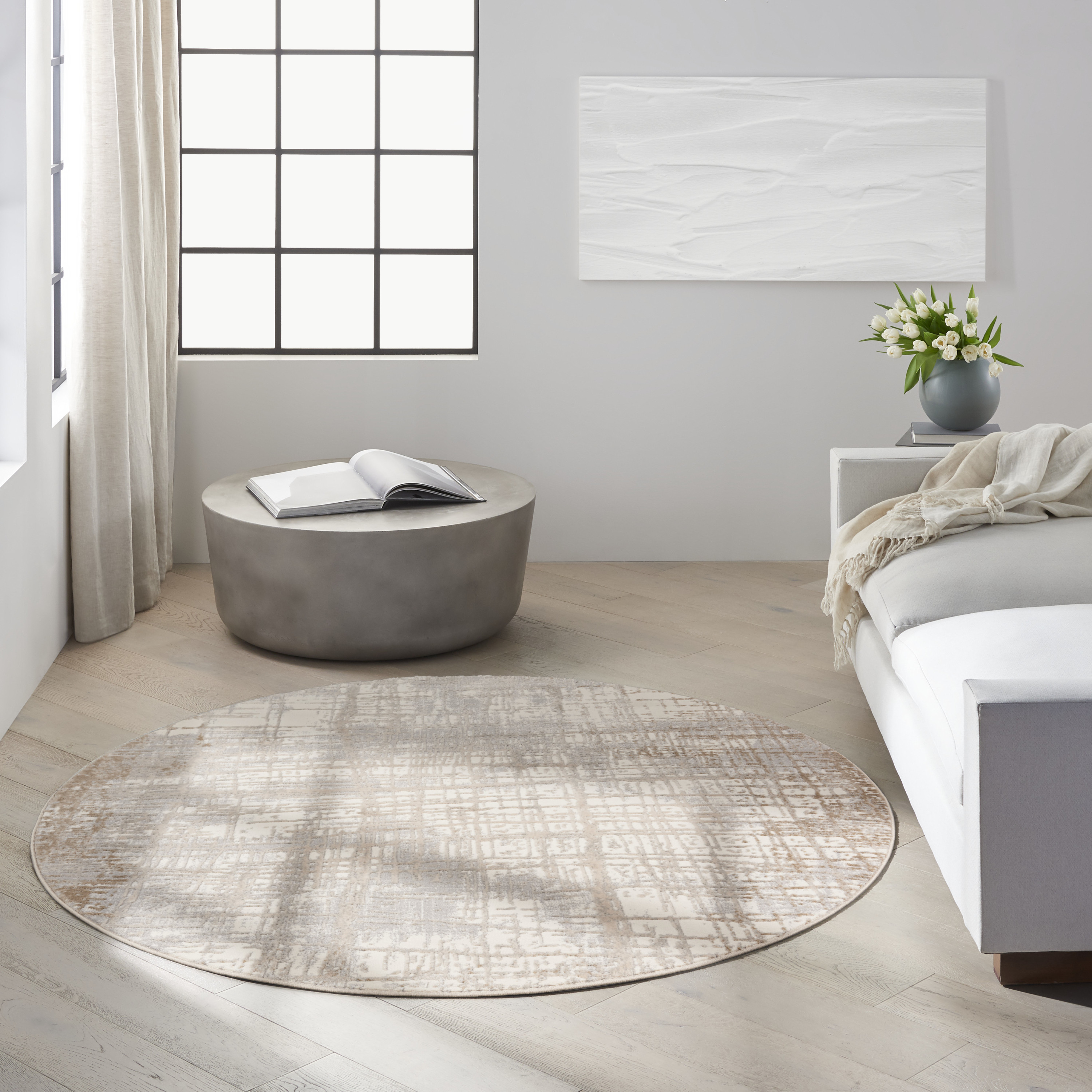 Calvin Klein CK950 Rush 6' x Round Ivory Taupe Modern Indoor Rug