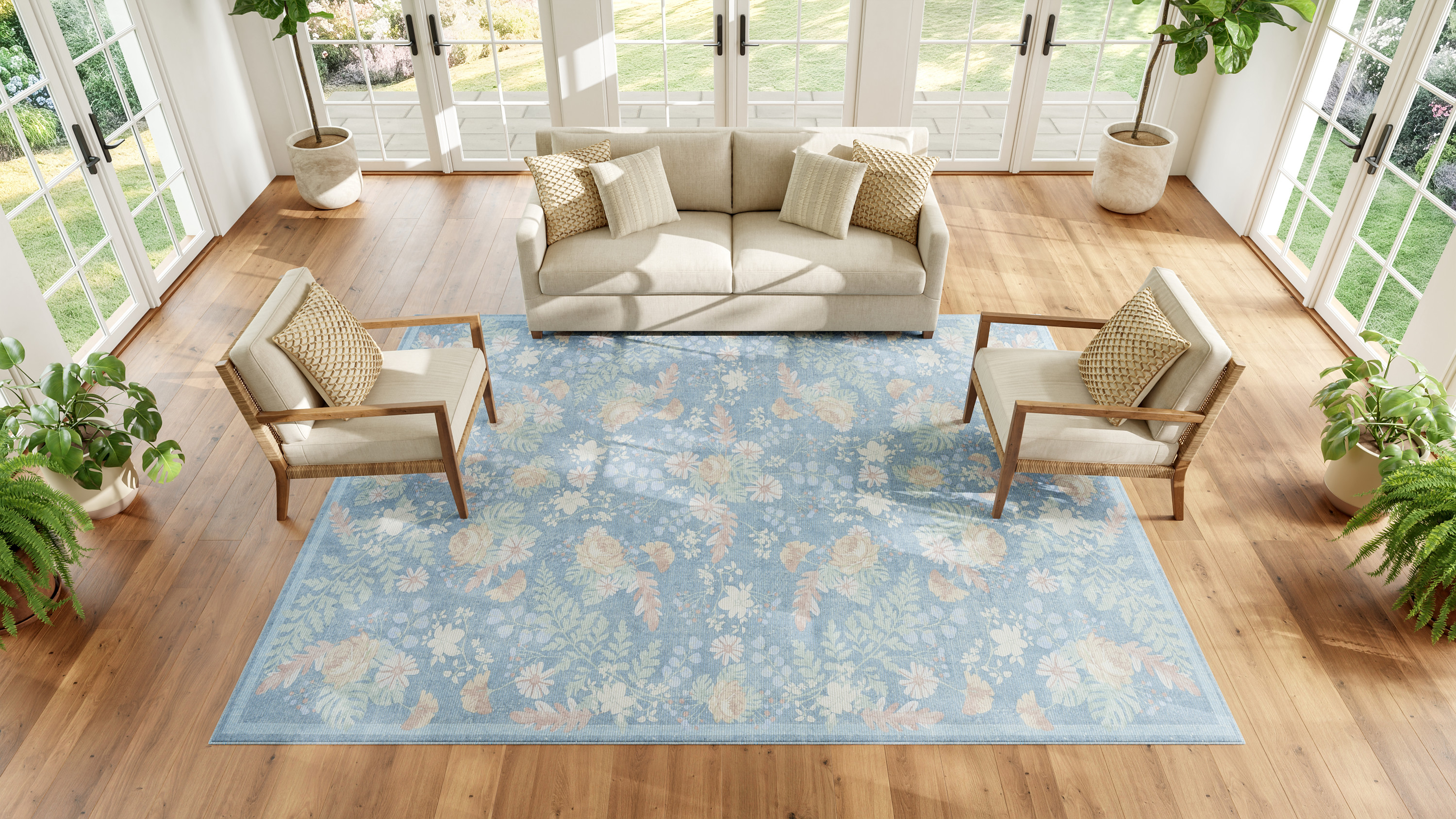 Nourison Botanical Washables 7'6" x 9'10" Blue Multicolor Farmhouse Indoor Rug