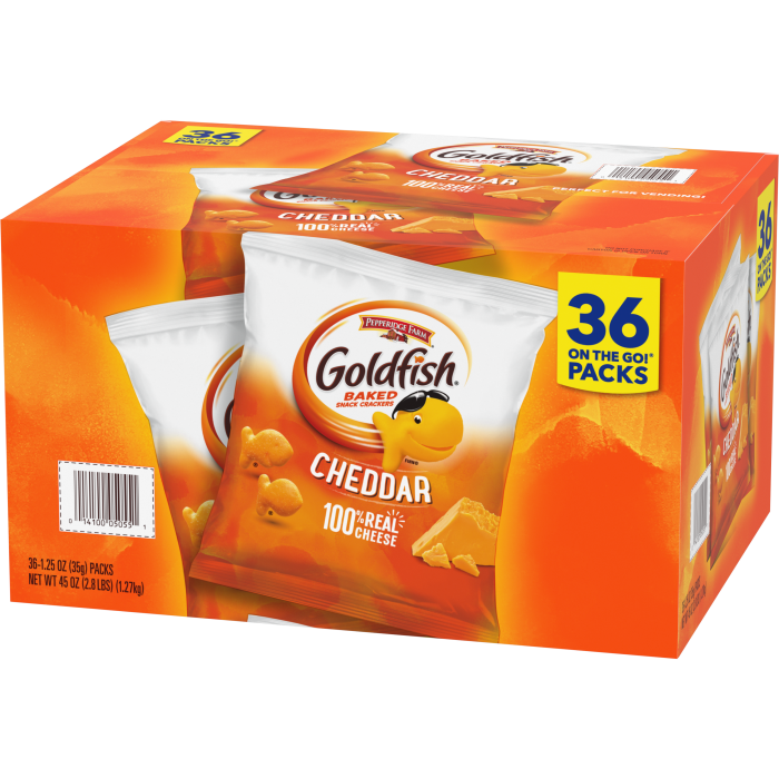 Goldfish® Cheddar Cheese Crackers, 36 count box, 1.25 oz, bag - Right Angle Image