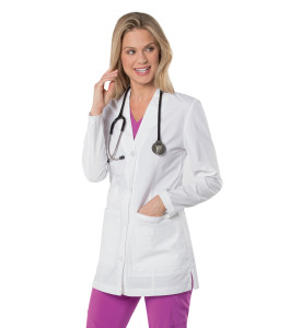 Urbane 5 Pocket Stretch Lab Coat for Women: Modern Tailored Fit, Button Down, Five Pocket, Mid Length Stretch 9875-Urbane