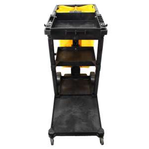 Impact, White, Janitor's Cart with 25 Gallon Vinyl Bag, Black/Yellow
