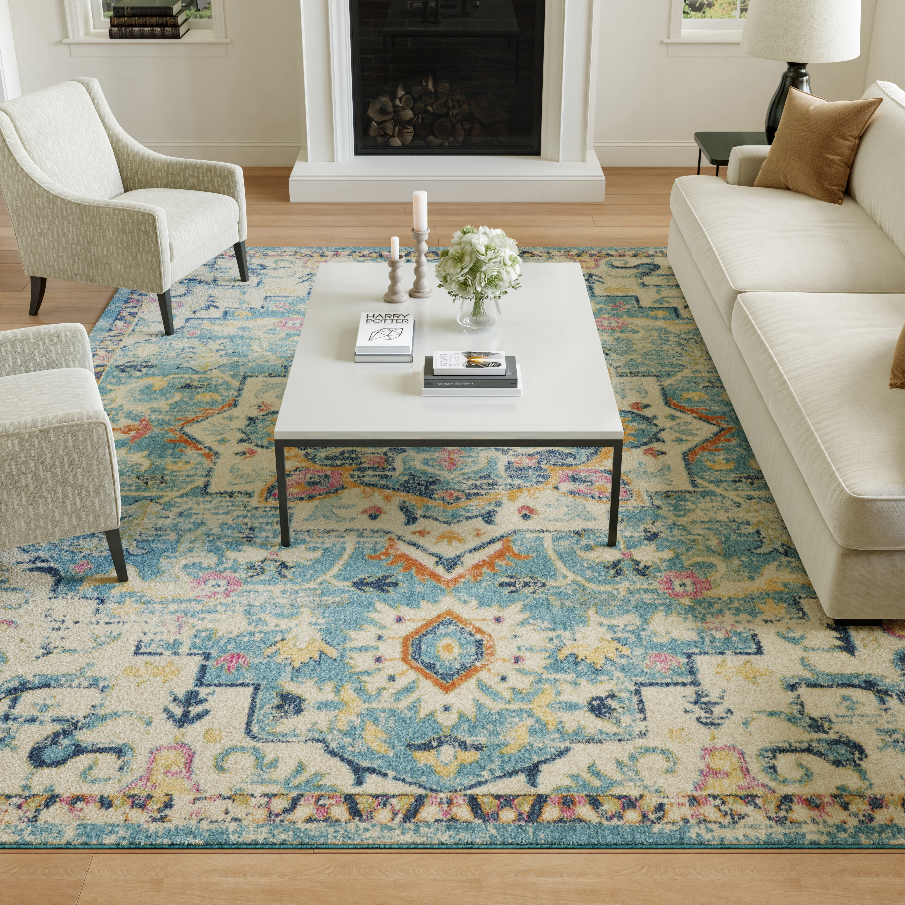 Nourison Passion 6'7" x 9'6" Ivory Light Blue Bohemian Indoor Rug