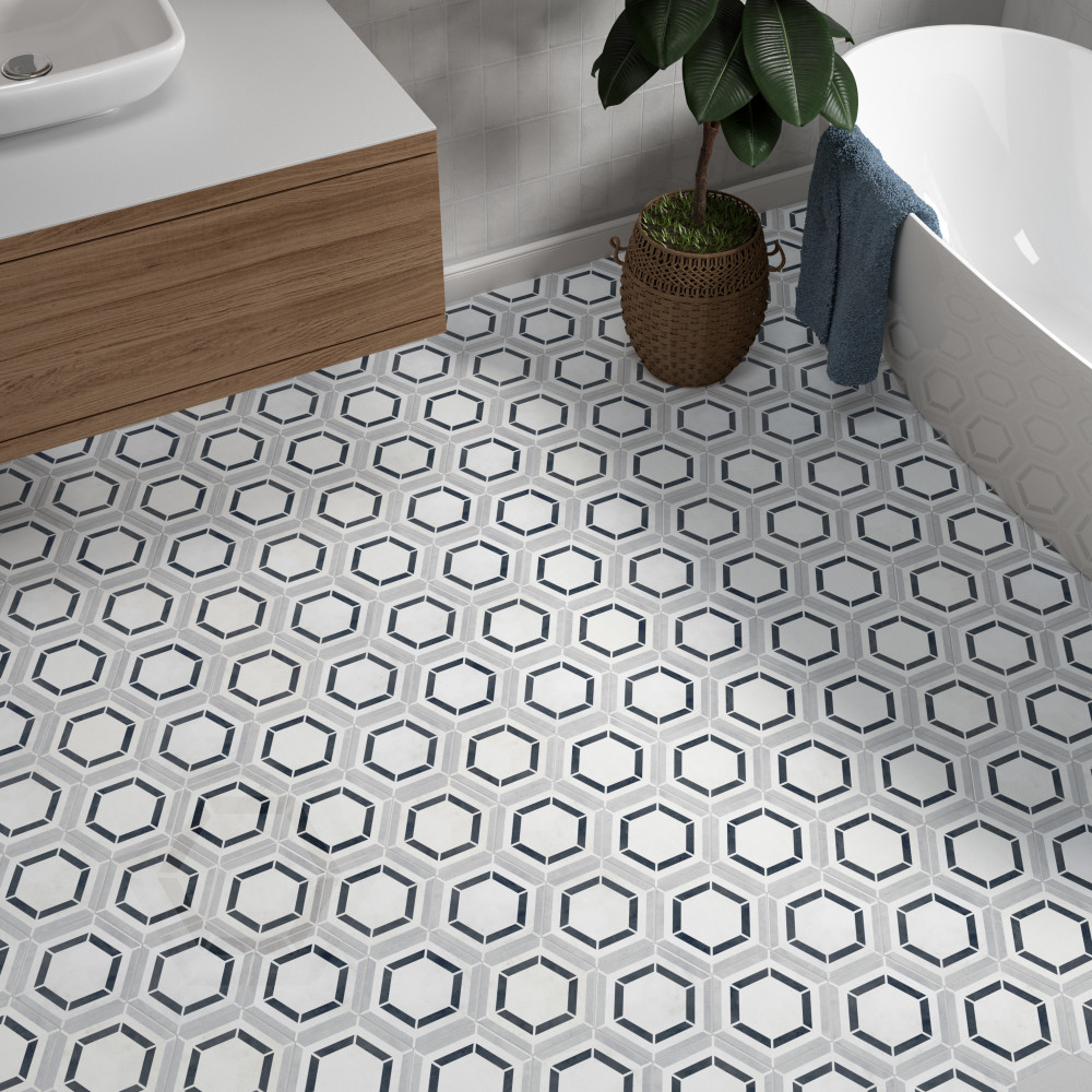 Coco Hex Geo Classic 7x8 Hexagon Porcelain Floor and Wall Digital Pattern