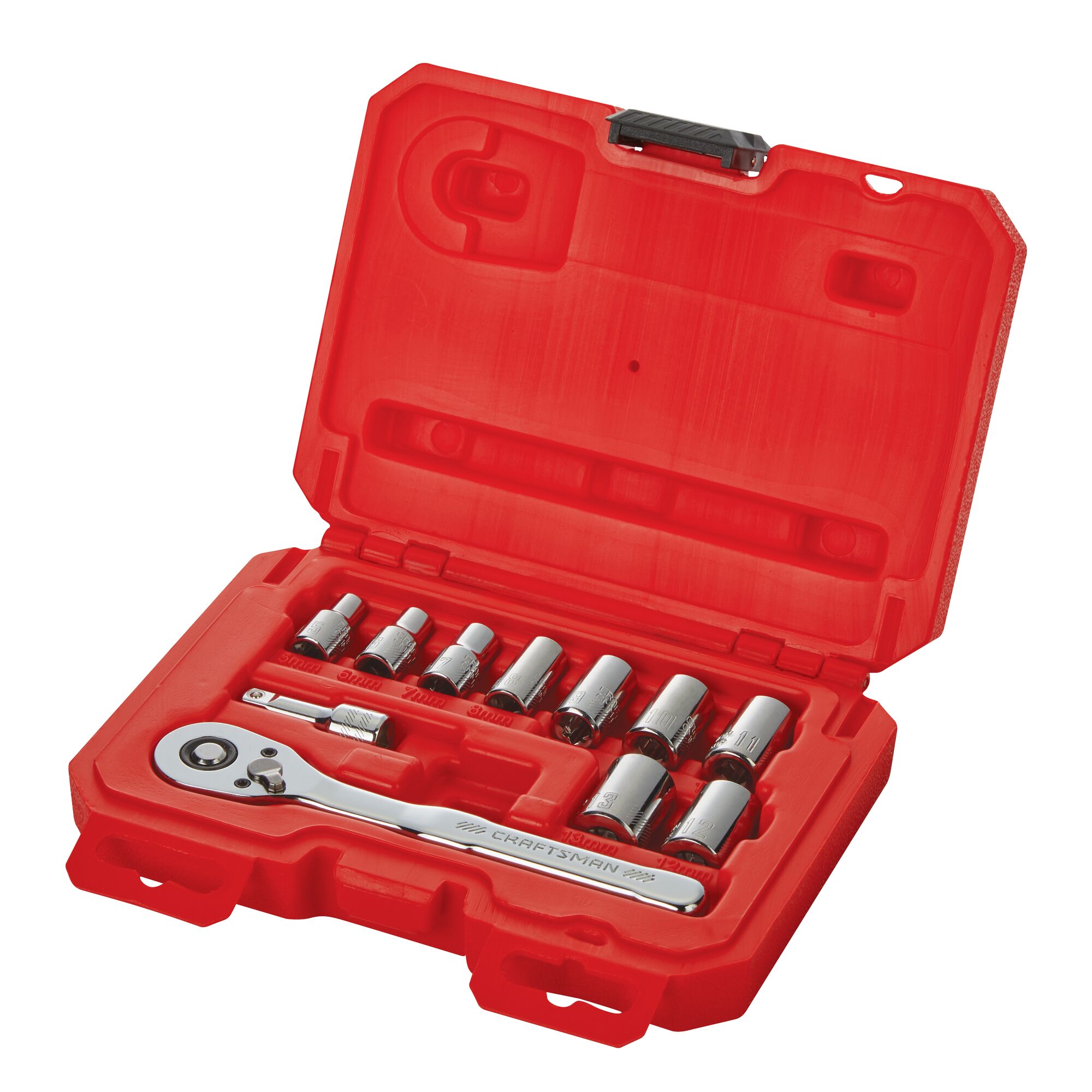 CRAFTSMAN 11 Piece 1/4 inch Metric Mechanics Tool Set in open red case