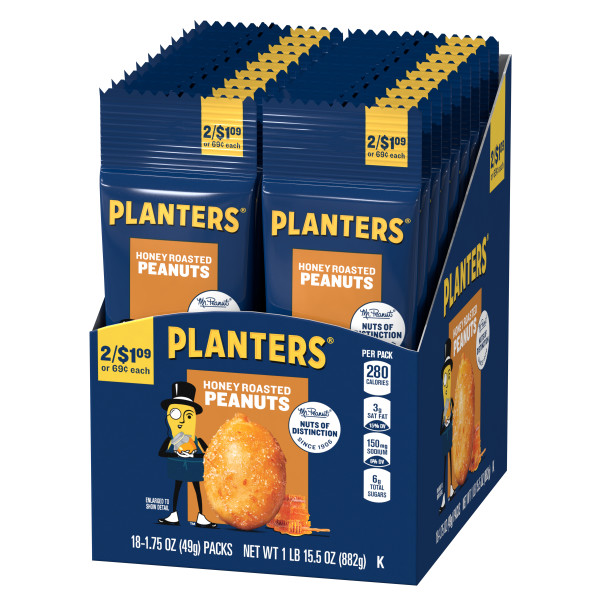 PLANTERS(r) Peanuts Honey Roasted Tube 1.75oz . C1RM - Front Right Open Case (Hi Res)