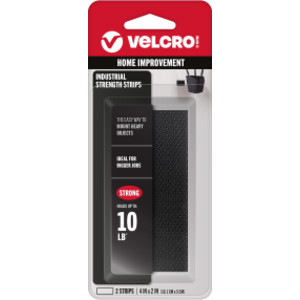 Industrial Strength Hook and Loop Strips, 4 in x 2 in, Black, 2 Count