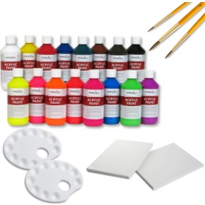 Acrylic Painting Party Kit, Canvas, Paint, Brushes & Palette Set for Groups, 6 Participants, 52 Pieces
