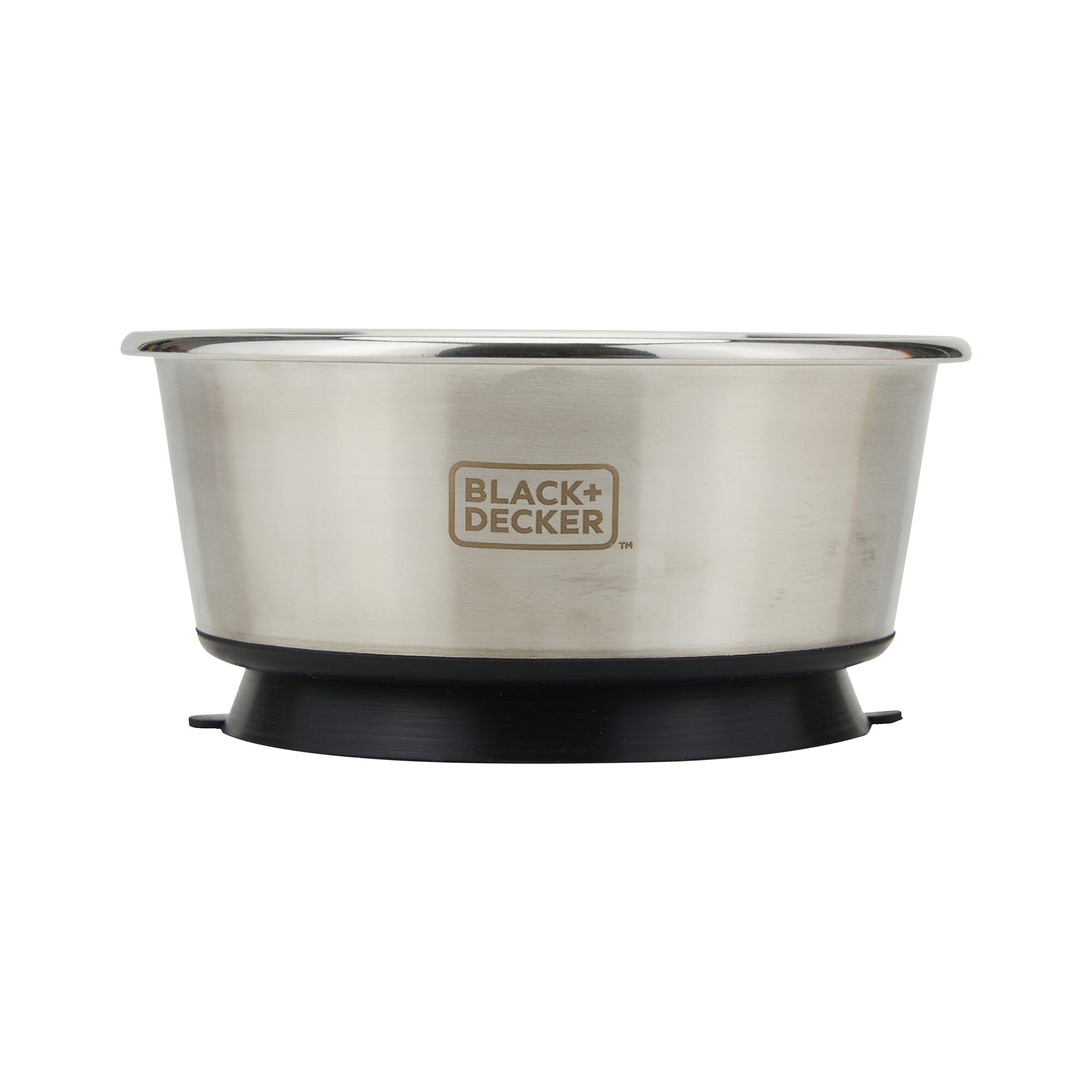 Profile side view of the suction cup dog feeding bowl with BLACK+DECKER logo on the side