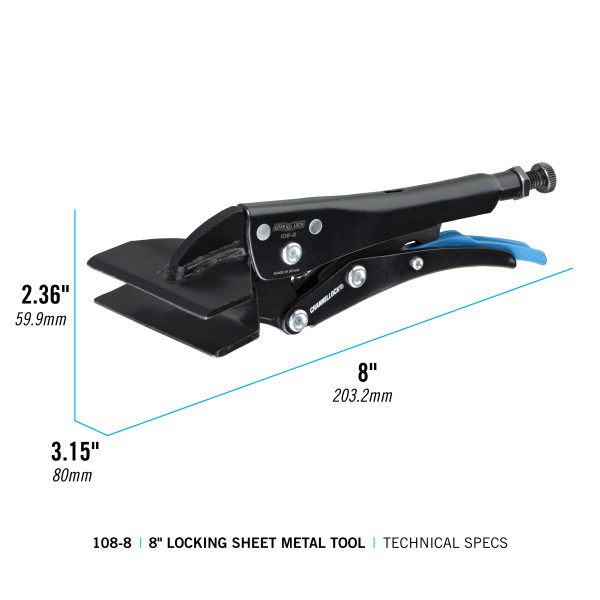 Channellock 108-8 8" Sheet Metal Locking Pliers - Flat Jaw Tool For Bending & Clamping