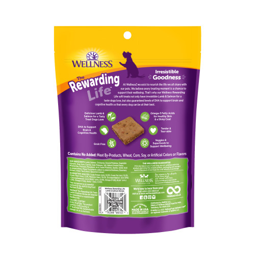 Wellness Rewarding Life Lamb & Salmon back packaging