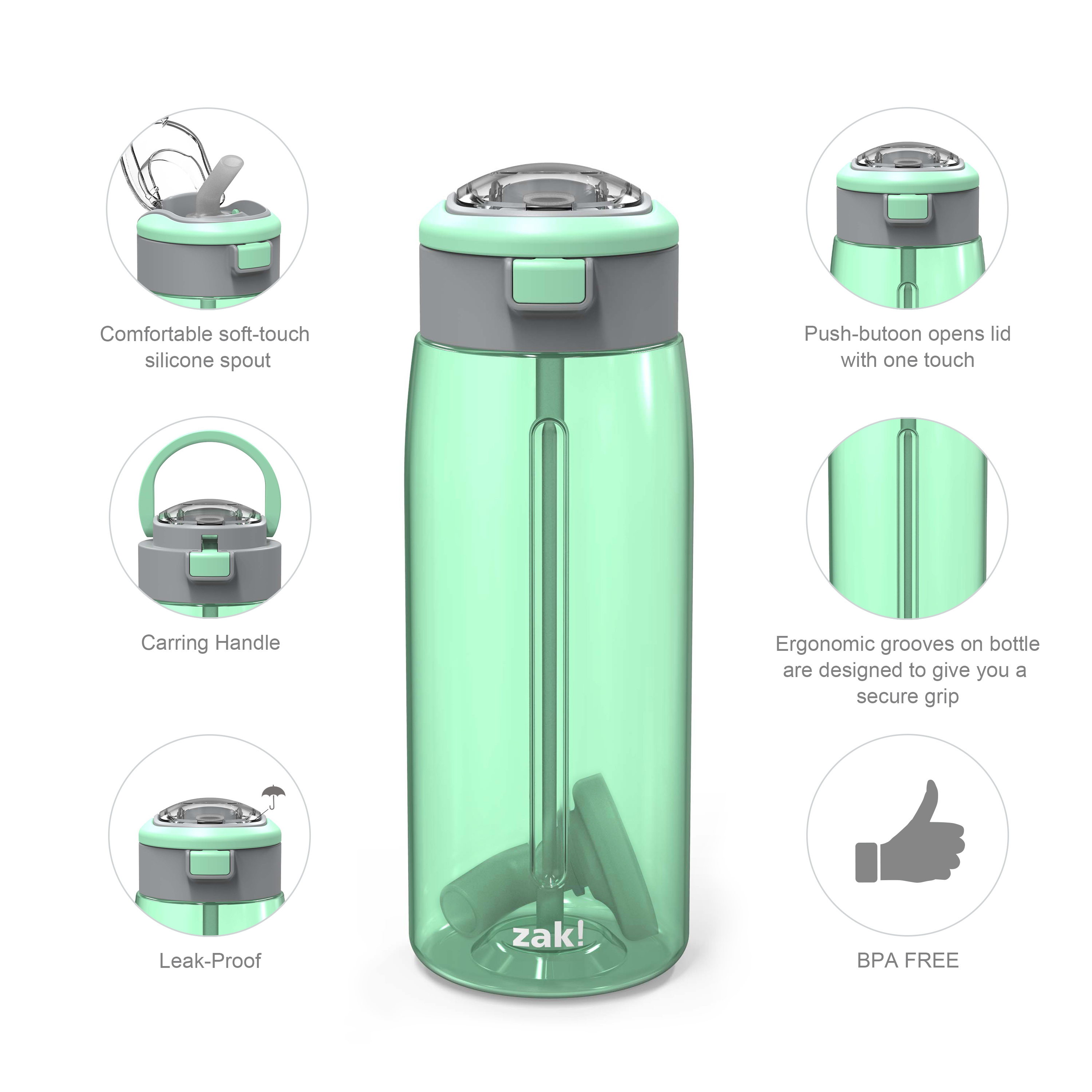Genesis 32 ounce Reusable Plastic Water Bottle with Interchangeable Spouts, Neo Mint slideshow image 10