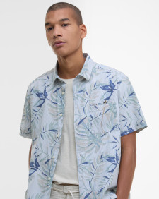 Valleyfield Palm-Print Short-Sleeved Shirt Bleached Blue