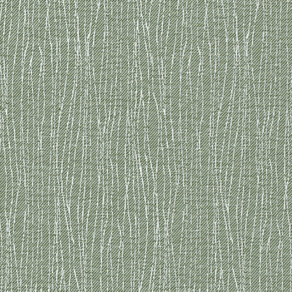 Green woven fabric patterned with irregular vertical white lines that flow like fine wood grain, creating a textured, wallpaper-like surface.