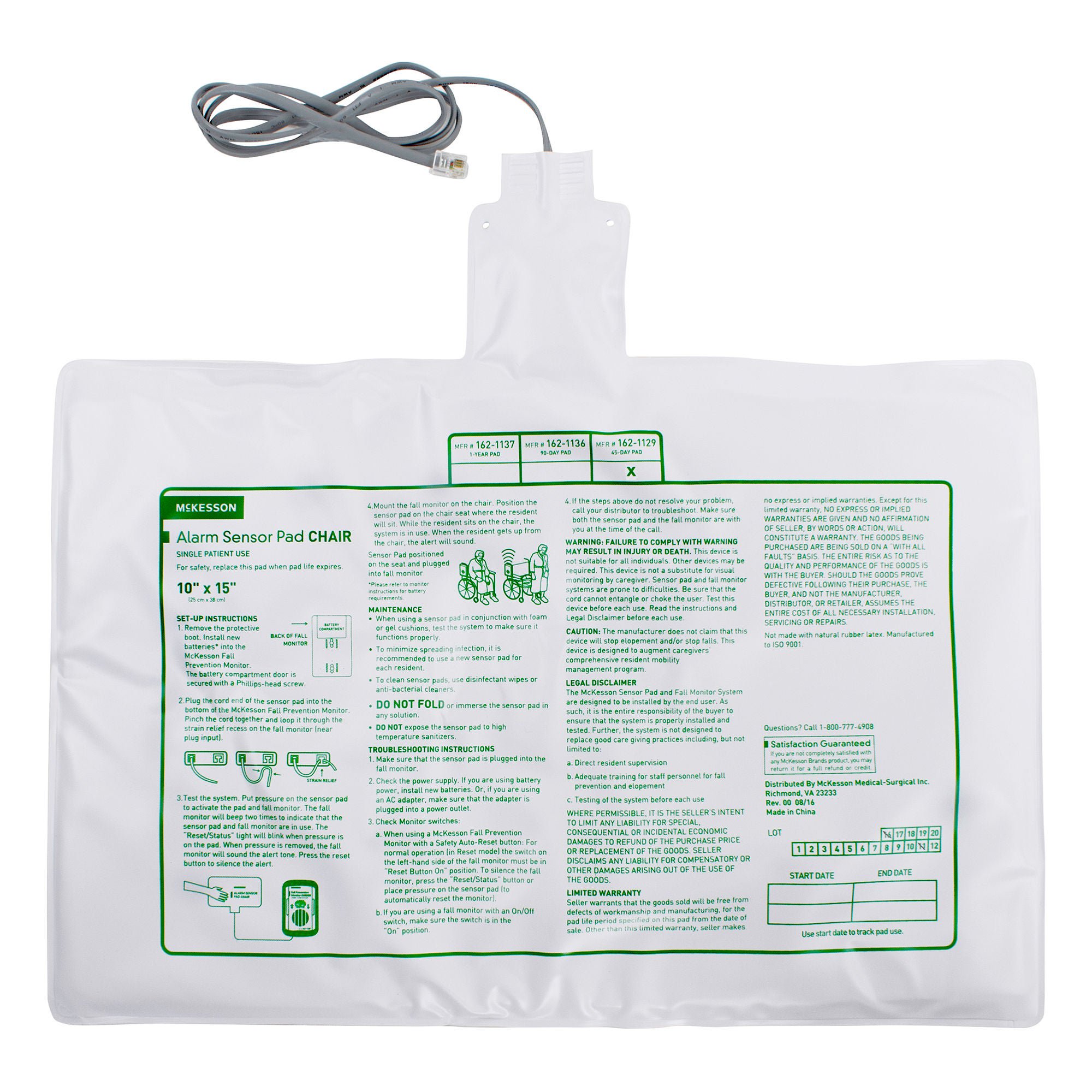 McKesson Chair Alarm Sensor Pad, 10 x 15 Inch