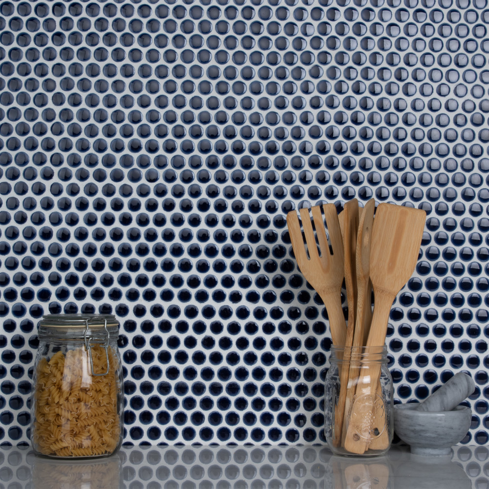 Sample – Hudson Penny Round Smoky Blue Porcelain Mosaic Tile