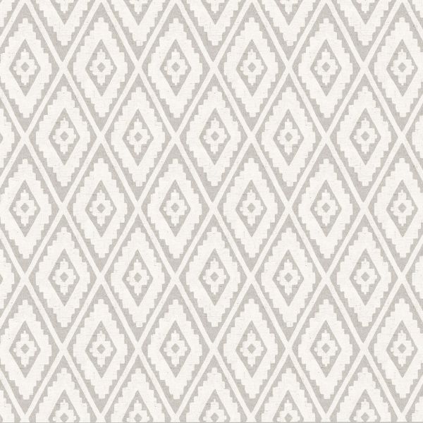 Patterned wallpaper: overlapping stepped diamonds in light beige and off-white — repeating across a flat surface — even, neutral lighting with no additional room features visible.