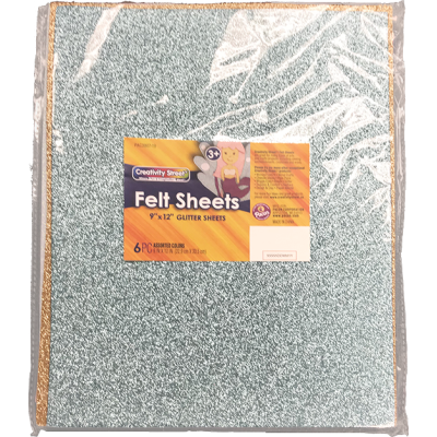 Creativity Street  Felt Assortment, 6 Assorted Glitter Colors,  9" x 12", 6 Count