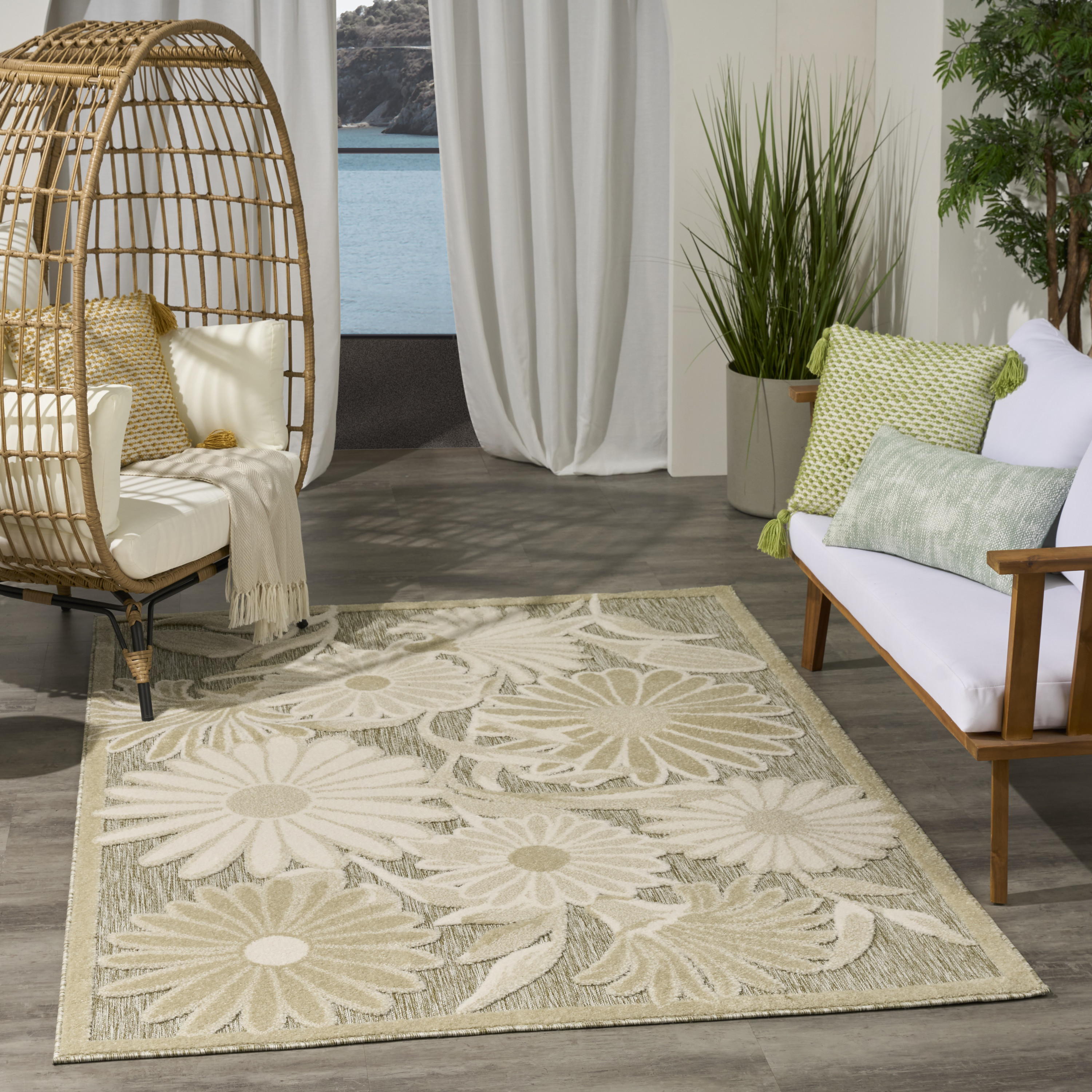 Nourison Aloha 5'3" x 7'5" Ivory Sage Outdoor Rug