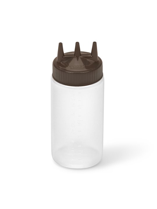 Dispensador a presión triple transparente de 470 ml con tapa marrón
