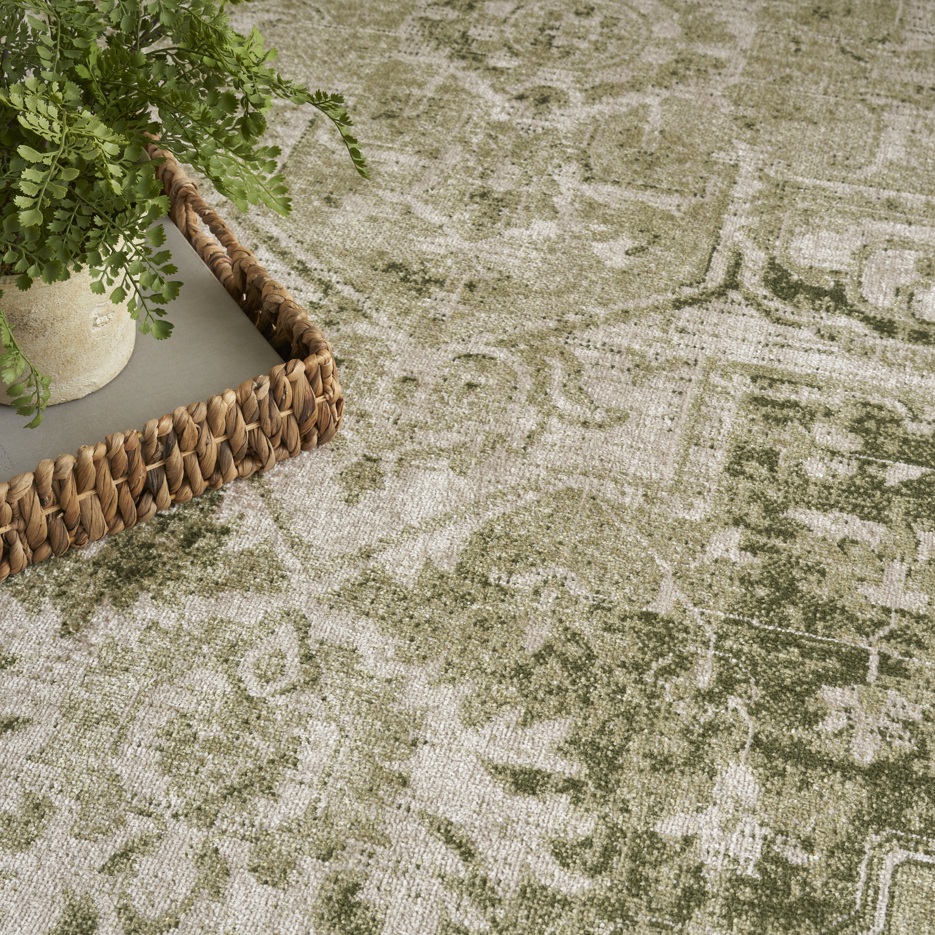Nourison Astra Machine Washable 6'7" x 9' Ivory Green Vintage Indoor Rug