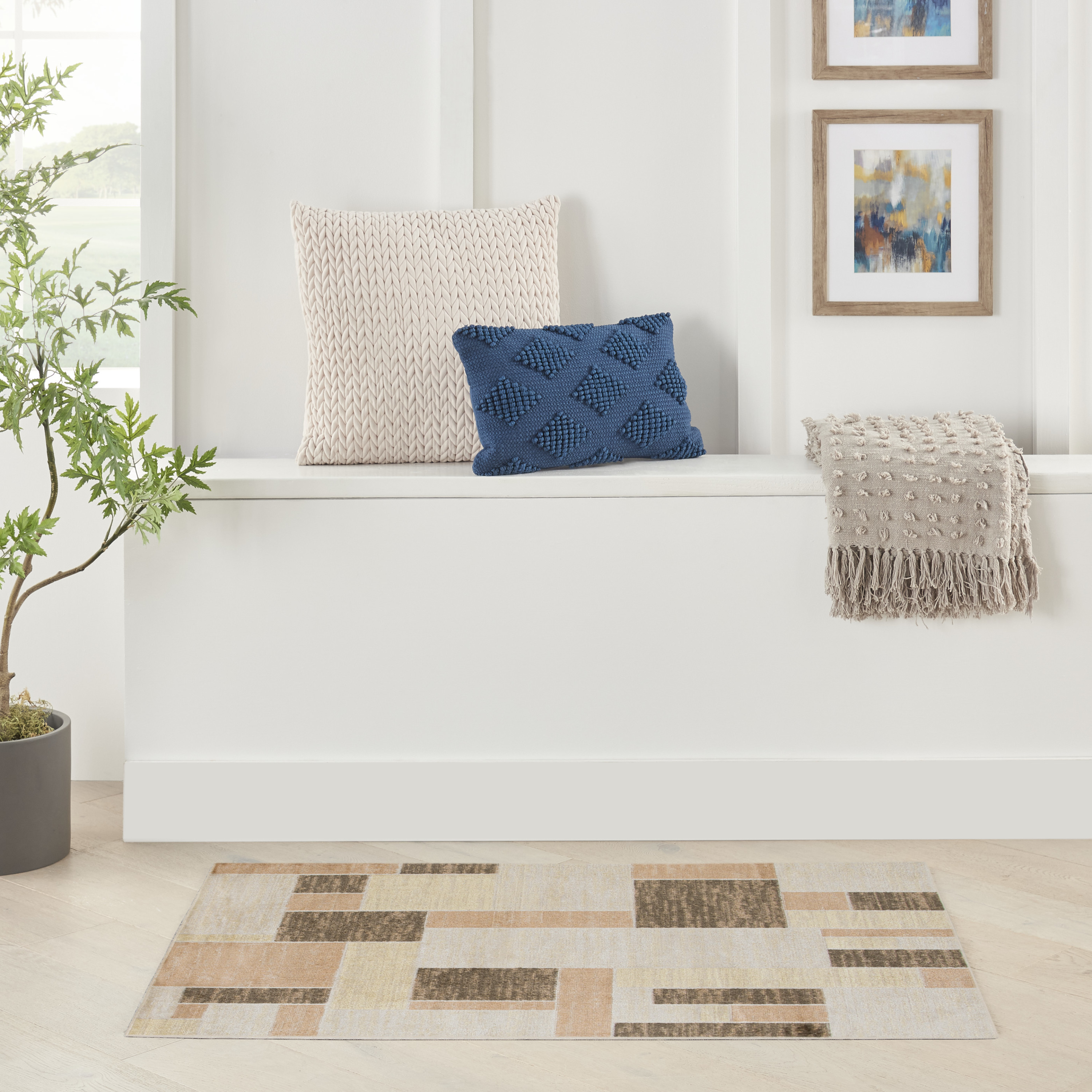 Nourison Astra Machine Washable 2'2" x 4' Beige Multicolor Modern Indoor Rug