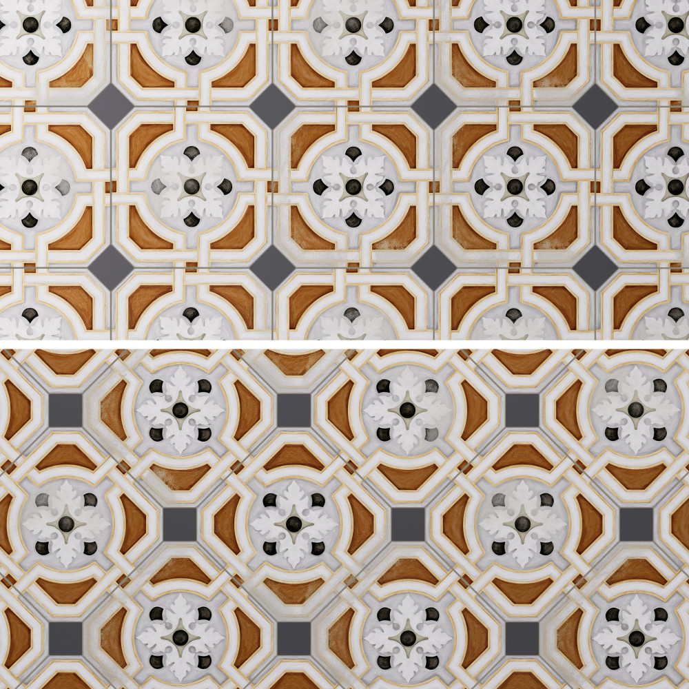 Vaudeville Octagon Deco Zimer with Taco Antracita 7-7/8 in. x 7-7/8 in. Porcelain Floor and Wall Tile