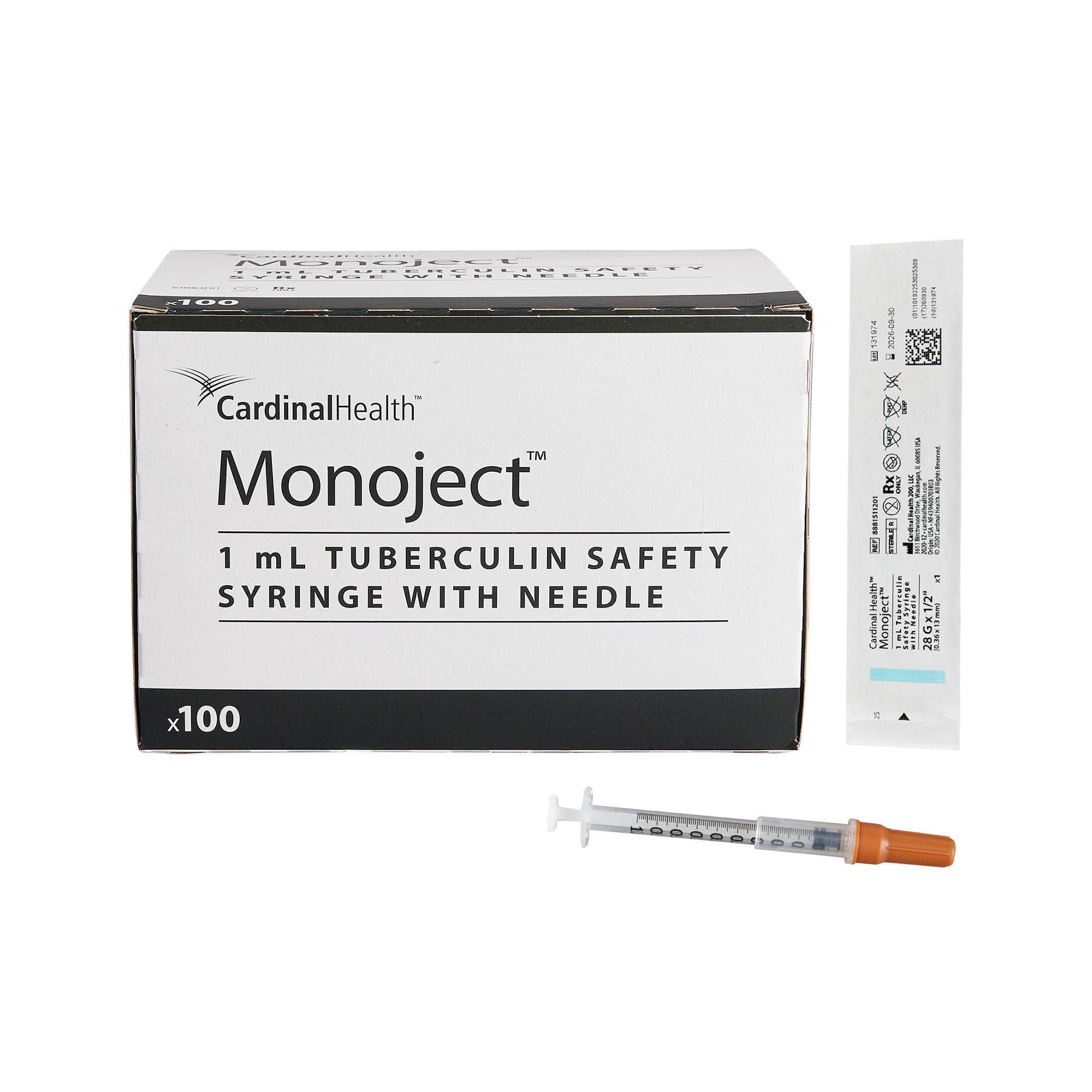 Monoject™ 1 mL Tuberculin Syringe with Needle, 28 Gauge, 1/2 Inch Needle Length
