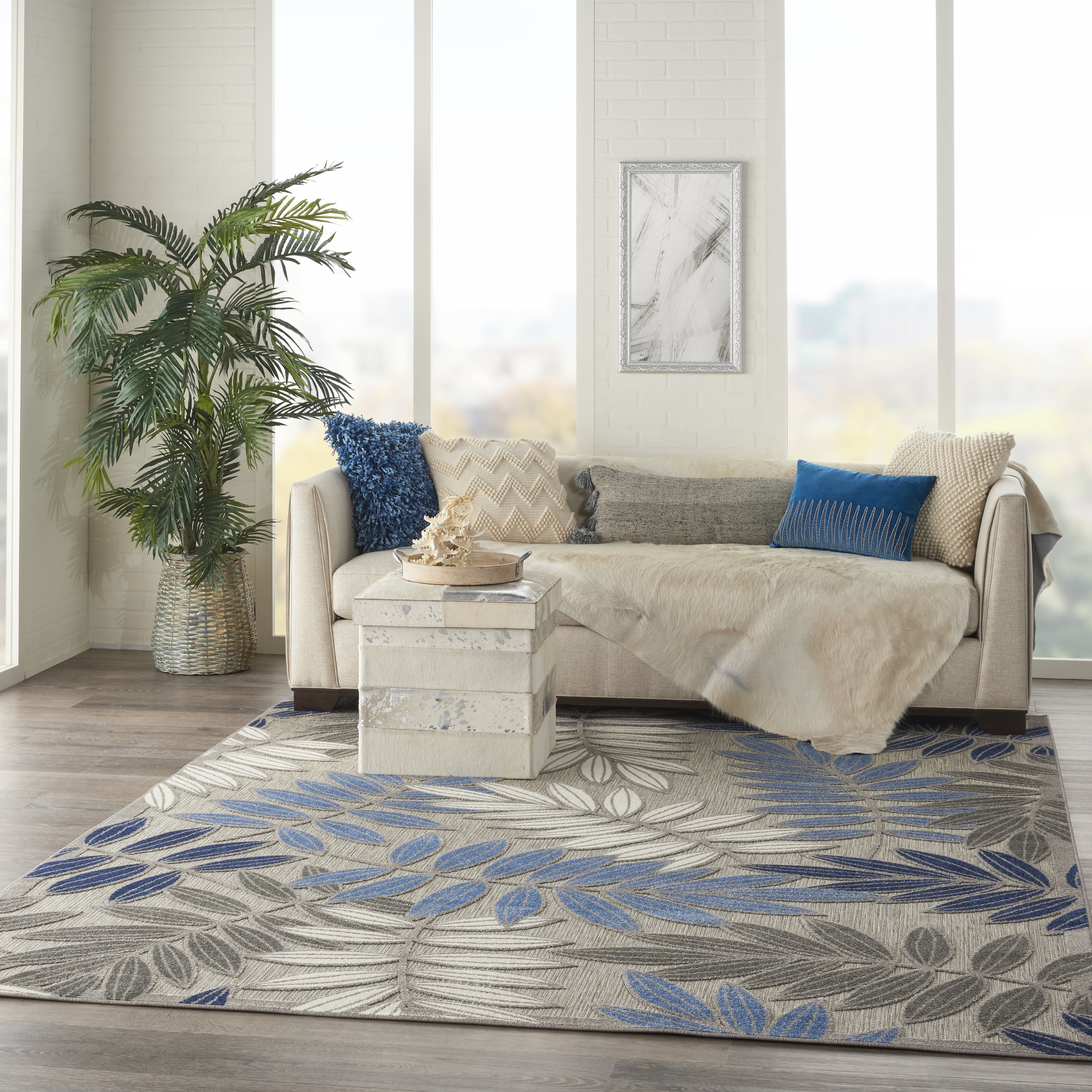 Nourison Aloha 6' x 9' Grey Blue Tropical Rug