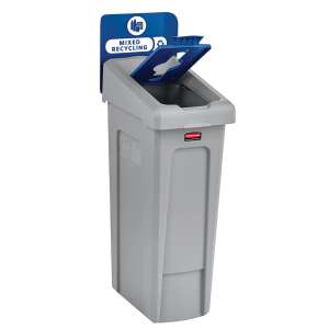 Rubbermaid Commercial, Slim Jim, Mixed Recycling, 23 gal, Resin, Blue, Rectangle, Receptacle
