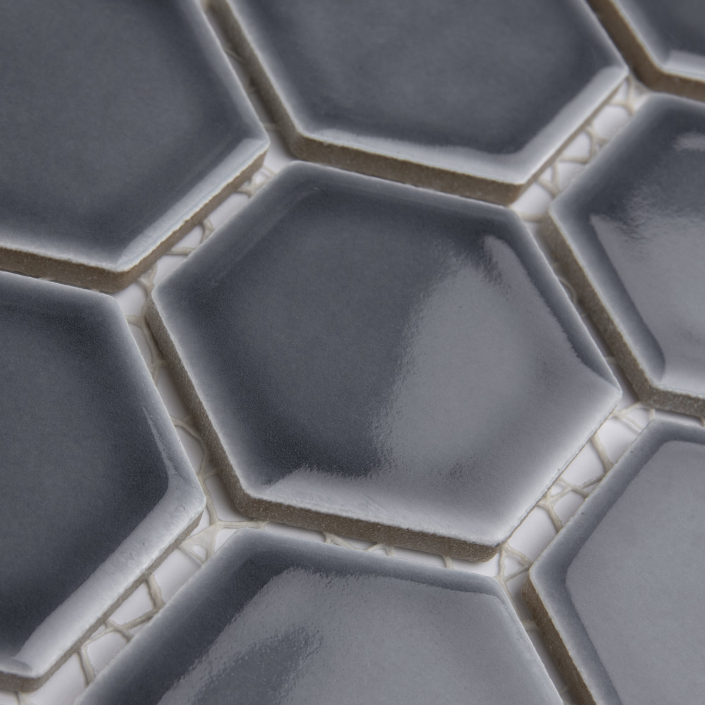 Sample – Hudson Due 2″ Hex Imperial Grey Porcelain Mosaic Tile