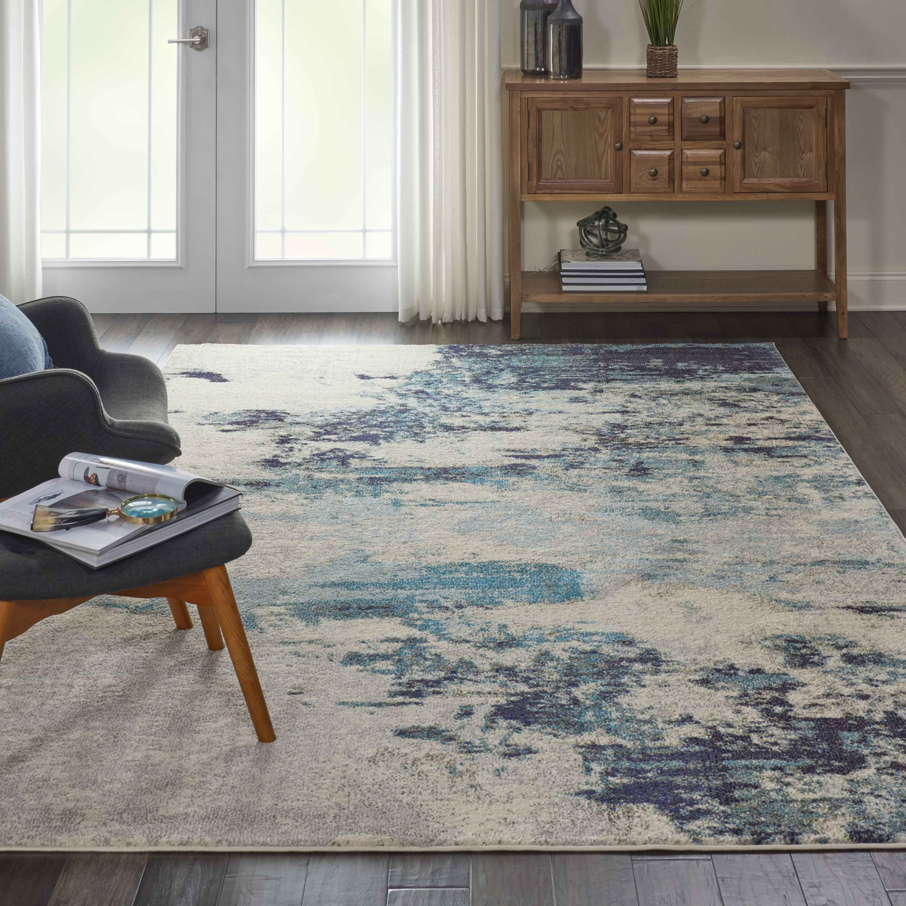 Nourison Celestial 7' x 10' Ivory Teal Blue Modern Indoor Rug