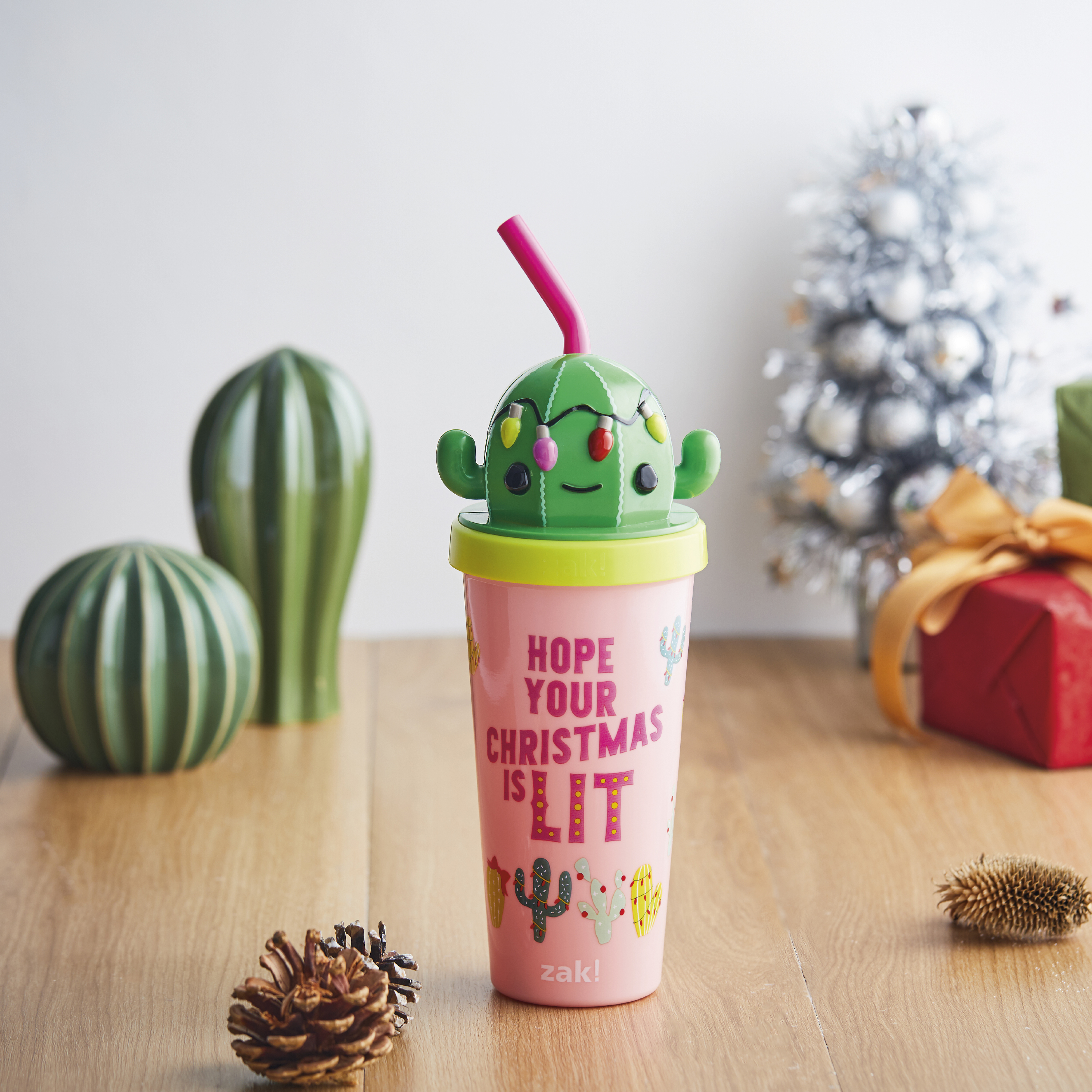 Zak Holiday 18 ounce Reusable Plastic Tumbler with Straw, Cactus slideshow image 5 Zak Holiday 18 ounce Reusable Plastic Tumbler with Straw, Cactus slideshow image 5