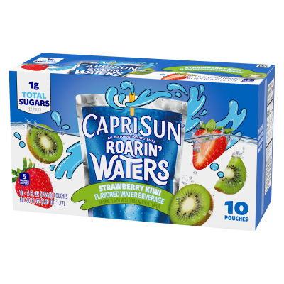 Capri Sun Roarin' Waters Strawberry Kiwi Surf Naturally Flavored Water Beverage, 10 ct Box, 6 fl oz Drink Pouches