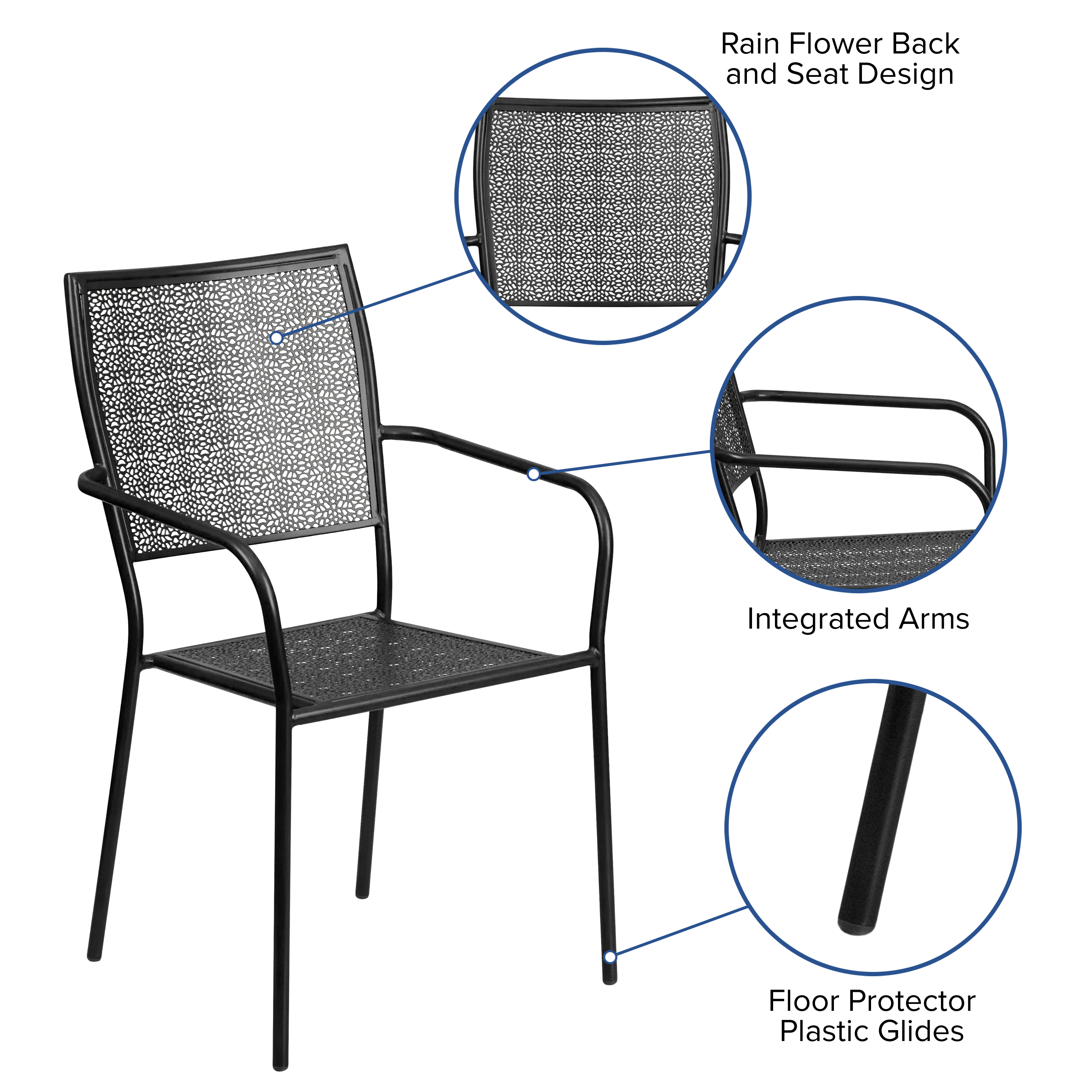 Commercial Grade Sky Blue Indoor-Outdoor Steel Patio Arm Chair with Square Back - Picture 44 of 61