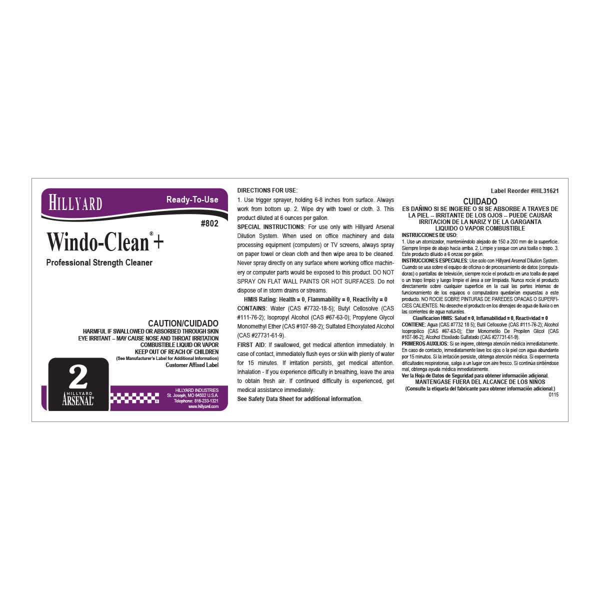 LABEL RTU ARSENAL 802 WINDOW CLEAN+