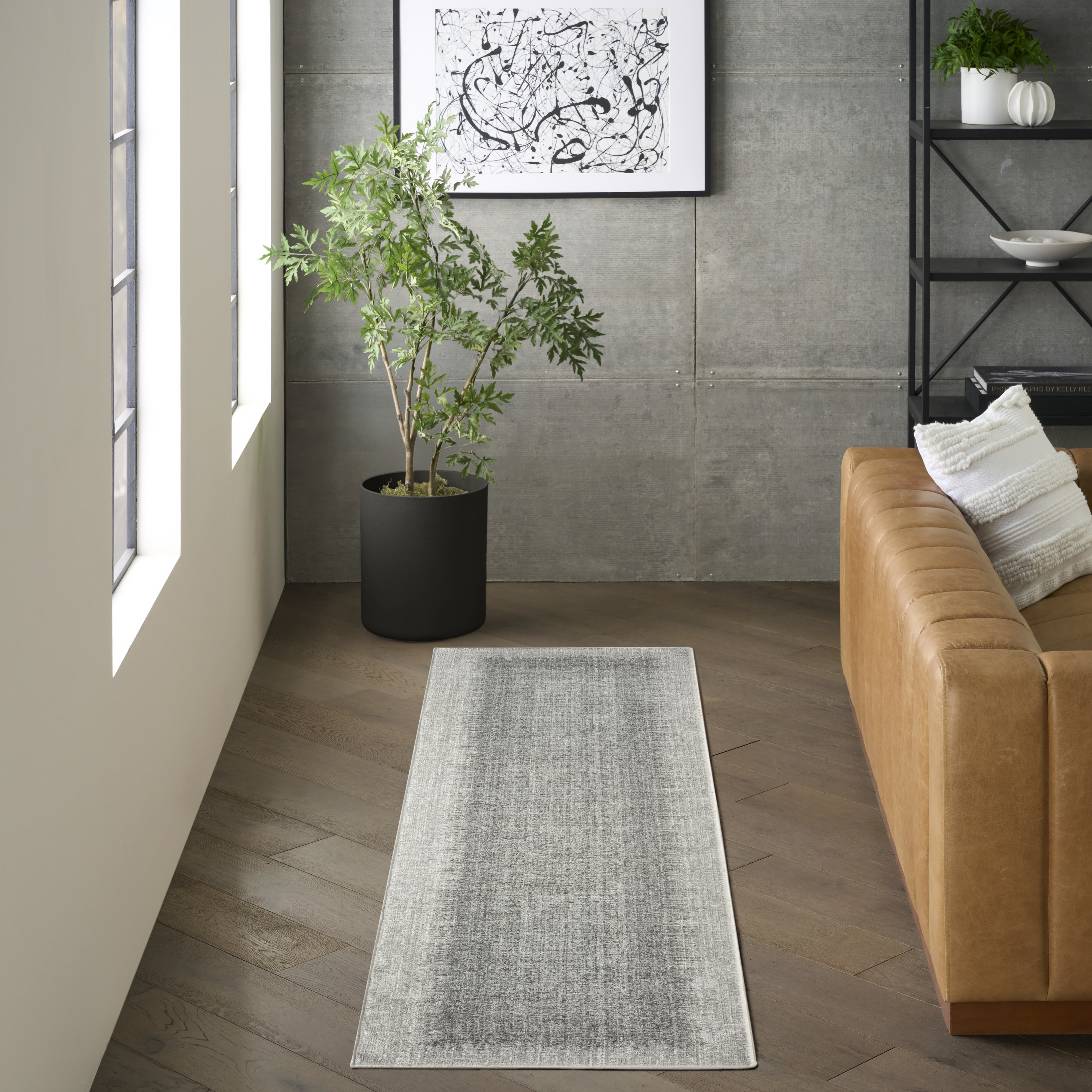 DKNY Grand Street 2'2" x 10' Light Grey Modern Indoor Rug