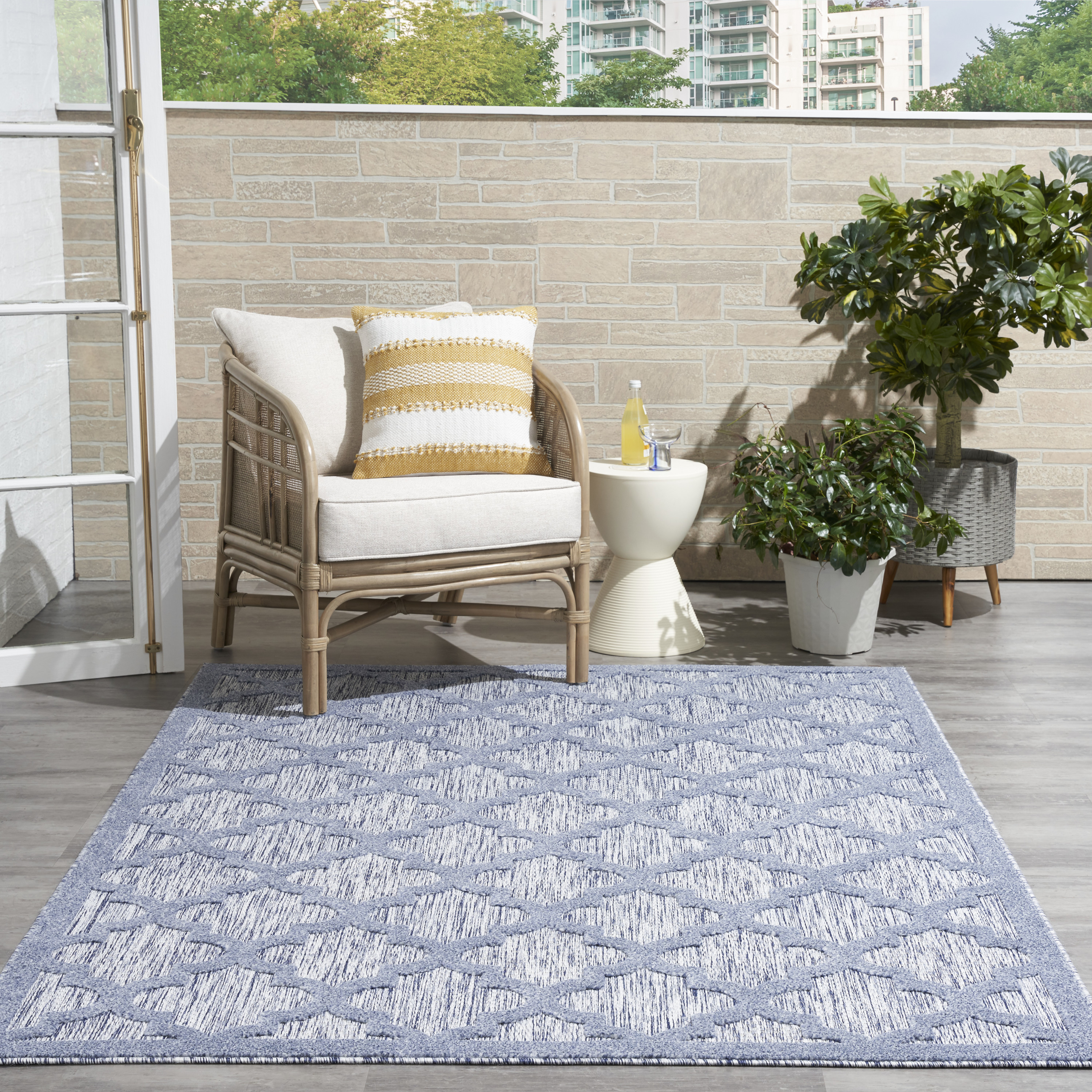 Nourison Easy Care 5' x 7' Denim Blue Modern Rug