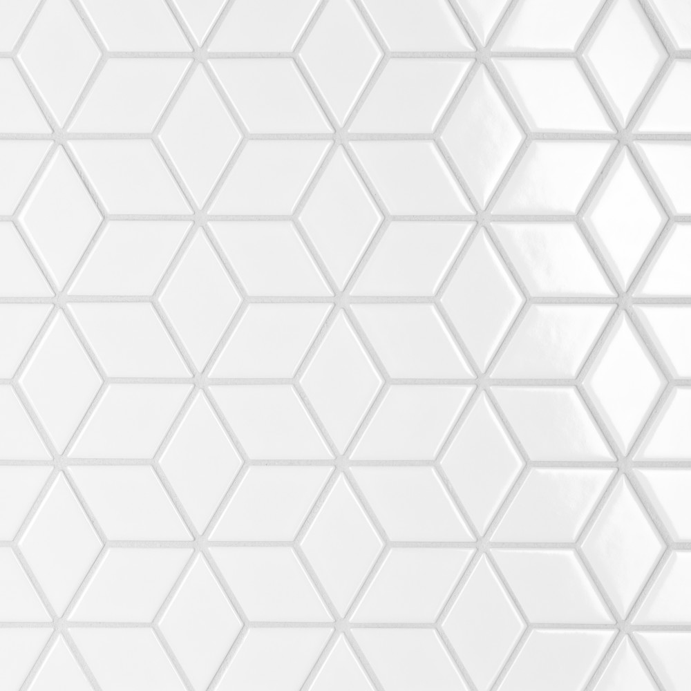 Metro Rhombus Glossy White 10-1/2 in. x 12-1/8 in. Porcelain Mosaic Tile