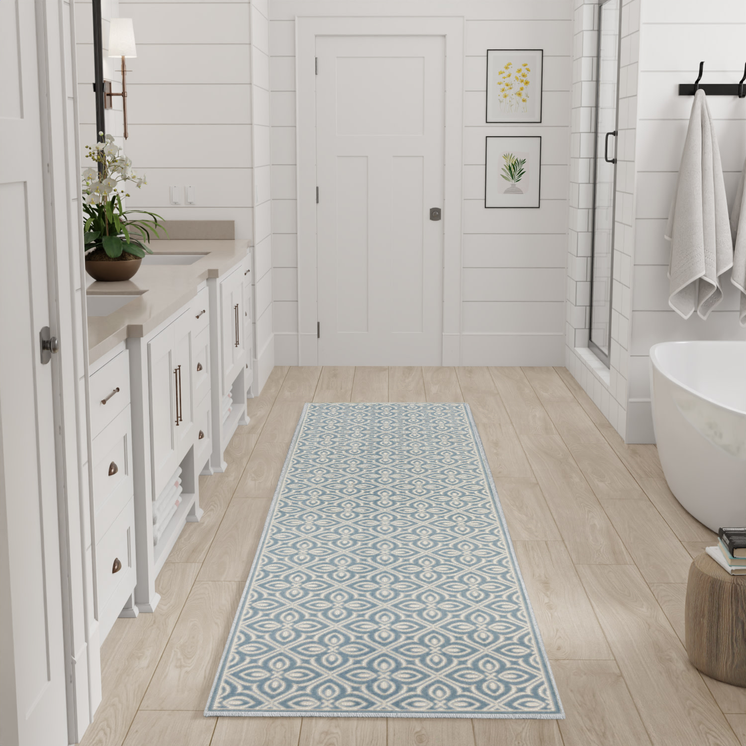 Nourison Washable Charm 2'2" x 8' Blue Ivory Contemporary Indoor Rug