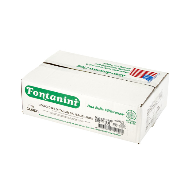 FONTANINI(r) Mild Italian Sausage Links, Cooked, 3 Links/1 lb, 4/3 lb . C1RA - Front Right Closed Case (Hi Res)