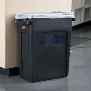 Rubbermaid Commercial, Vented Slim Jim, 16 gal, Resin, Black, Rectangle, Receptacle