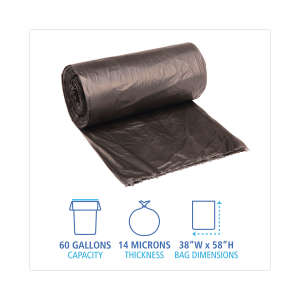 Boardwalk,  HDPE Liner, 60 gal Capacity, 38 in Wide, 58 in High, 14 Microns Thick, Black