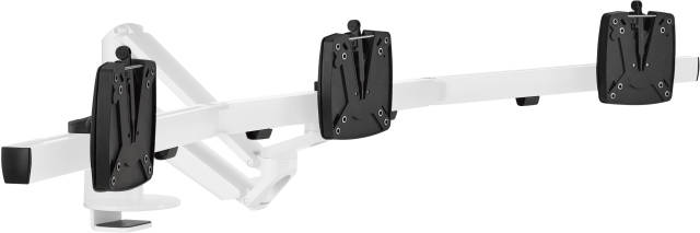 The Novus CLU Plus X3 monitor arm set in white at its lowest height level.