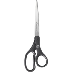 Kleenearth Basic Plastic Handle Scissors, 9 in Long, 4.25 in Cut Length, Straight Black Handle